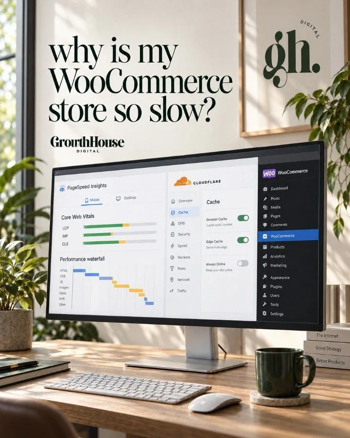 PageSpeed and WooCommerce performance dashboards for a slow online store